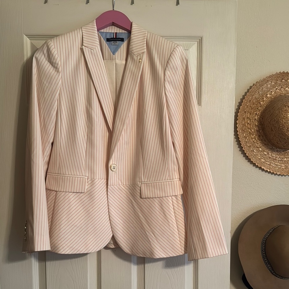 Striped Blazer in Cream and White